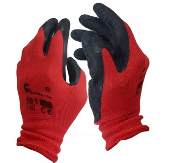Rękawice robocze CONSORTE powlekane lateksem ze ściągaczem BHP r. 8-M