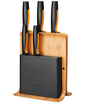 Fiskars Zestaw 5 noży w bambusowym bloku Functional Form Stal nierdzewna